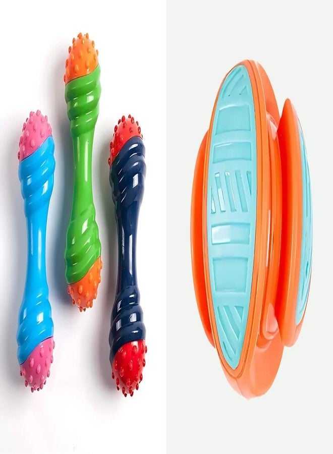 PET FUN Dog & Cat Toy Combo - Dumbbell-Shaped Rubber Chew Toy & TPR Blister Chew Ball - Durable, Non-Toxic, Bouncy, Bite-Resistant & Squeaky Interactive Toys, Pack of 2 - Image 1